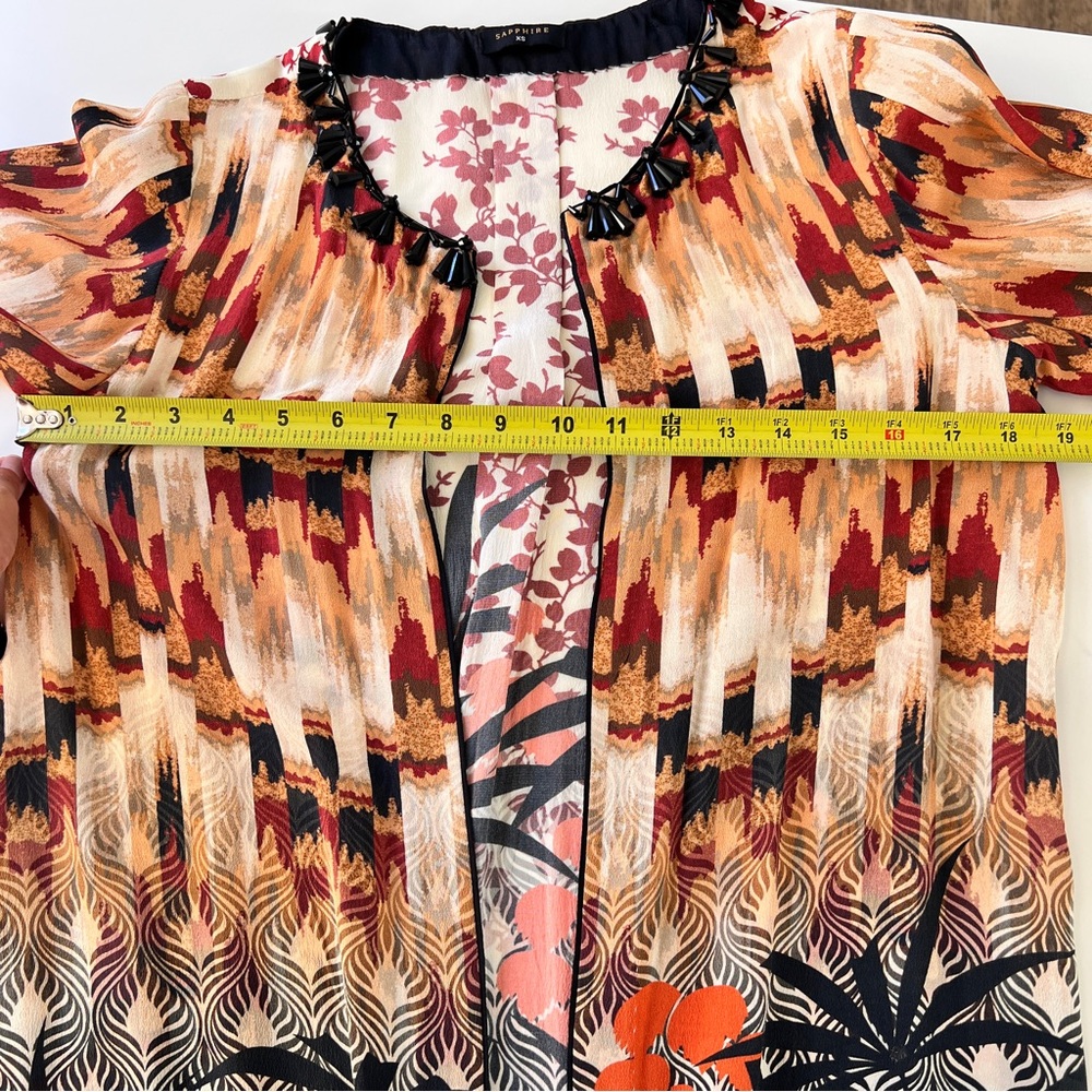 Sapphire Women's 100% Silk Beaded‎ Artsy Kimono Abstract Jacket Duster Sz XS * - Picture 16 of 16